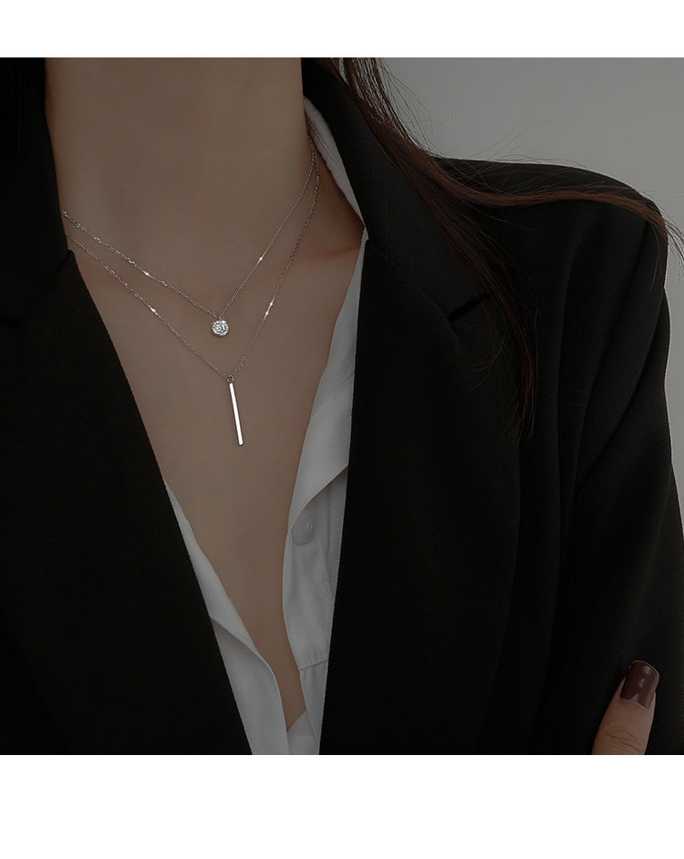 SquareFlash Diamond Round Double Necklace Female Clavicle