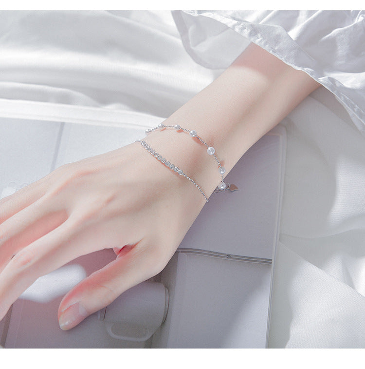 Double Layer Transfer Bead Bracelet Women S925 Sterling Silver Pearl Bracelet