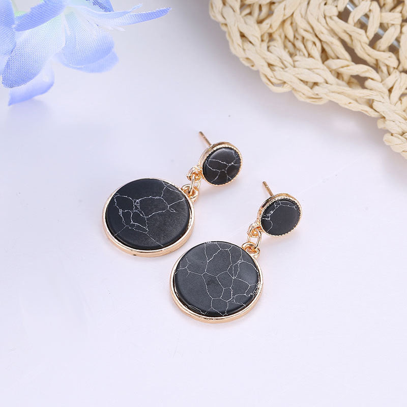 Black And White Cracked Stone Size Round Marble Pattern Earrings
