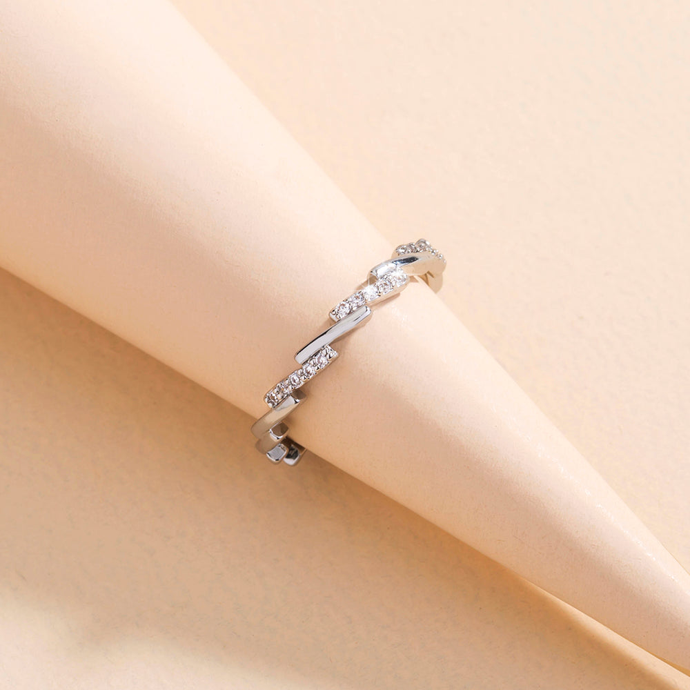 Simple Irregular Micro-inlaid Cross-wave Zircon Ring Index Ring Ring Finger Jewelry Girl