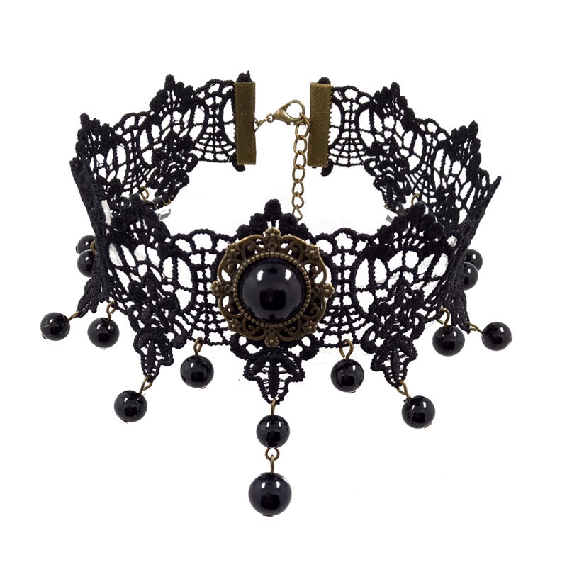 Gothic Style Pearl Lace Pendant Necklace
