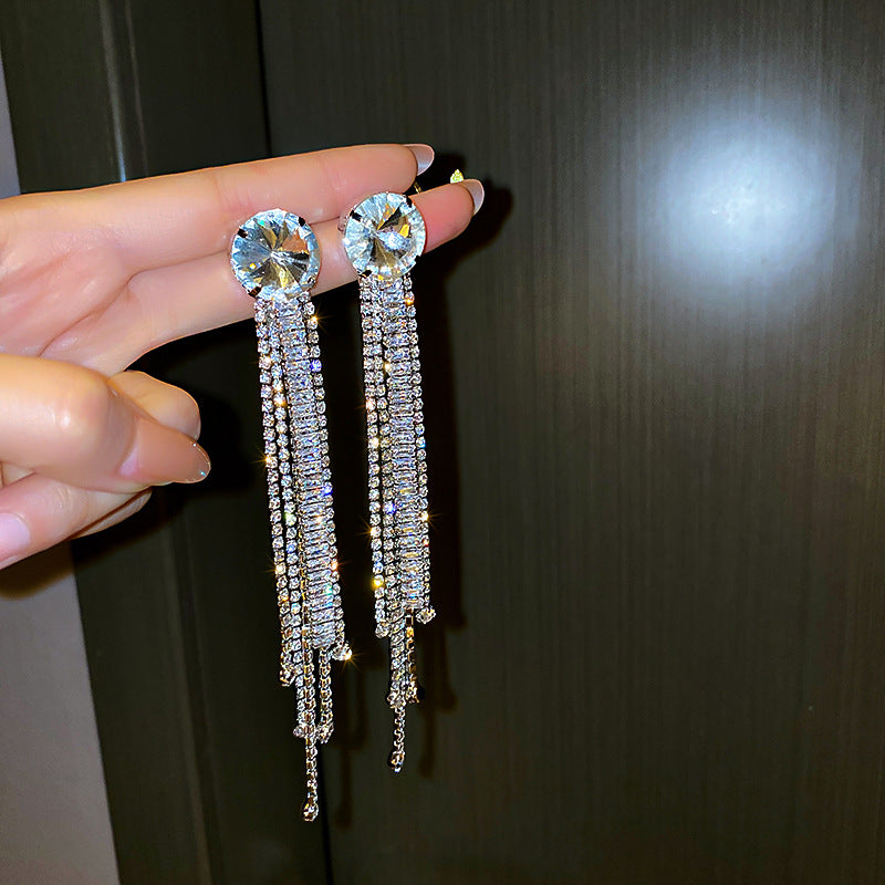 Exaggerated Diamond Zircon Tassel Earrings