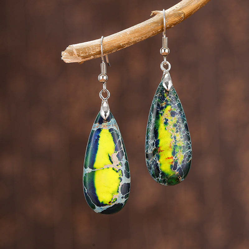 Colorful Imperial Stone Earrings Retro Wind Drop-shaped Natural Stone Temperament Female Earrings
