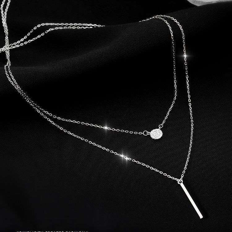 SquareFlash Diamond Round Double Necklace Female Clavicle