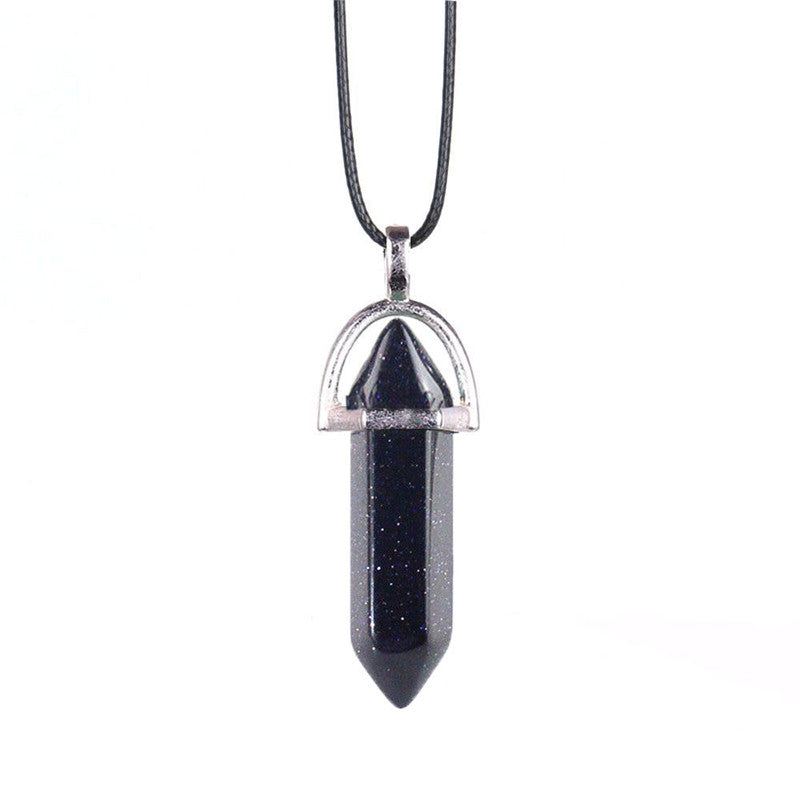 Natural Stone Agate Crystal Hexagonal Pillar Necklace