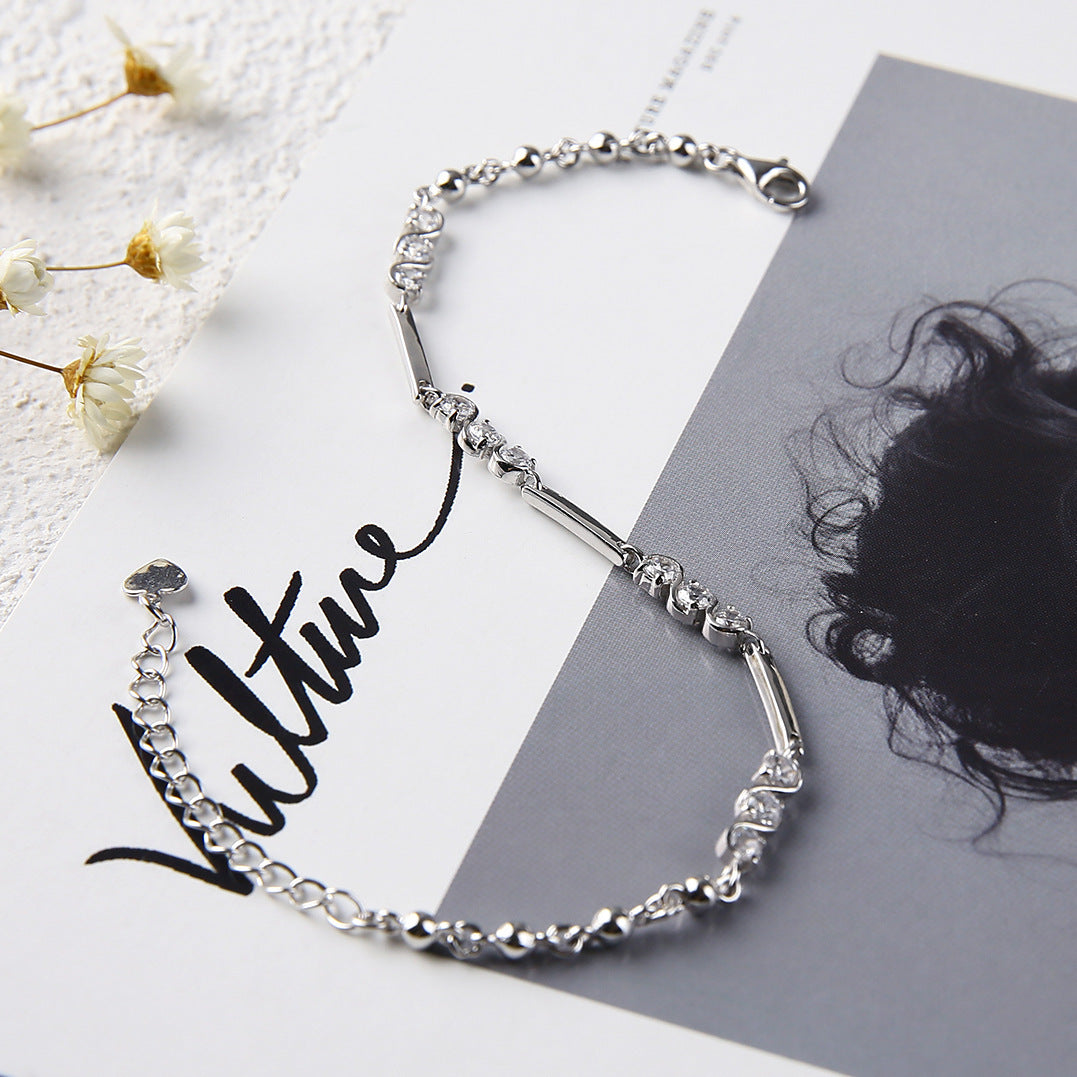 Sterling Silver Diamond Bracelet With Hearts And Arrows