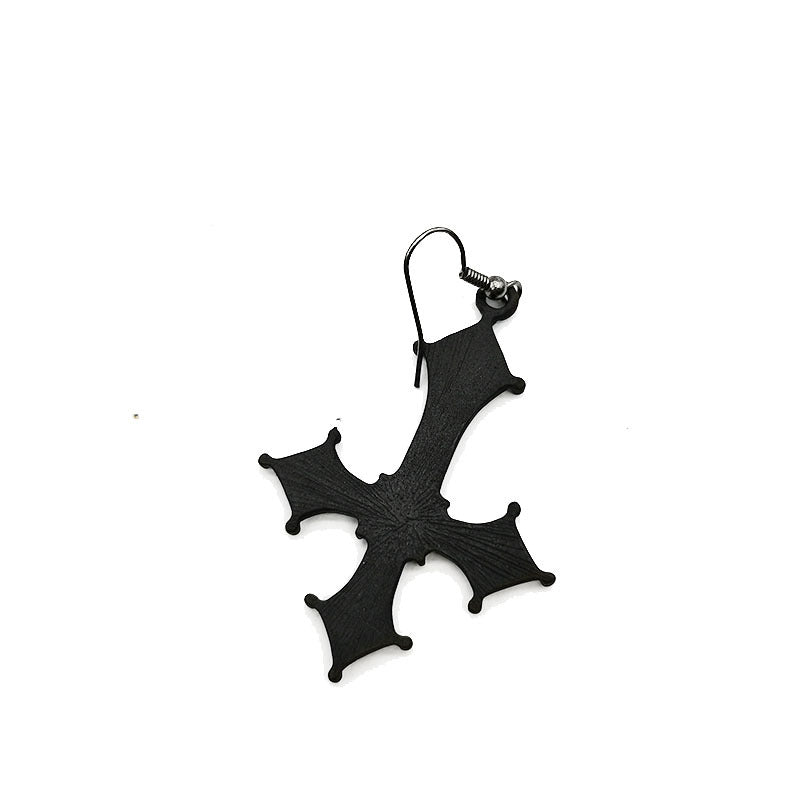 Euramerican Dark Gothic Inverted Cross Earrings