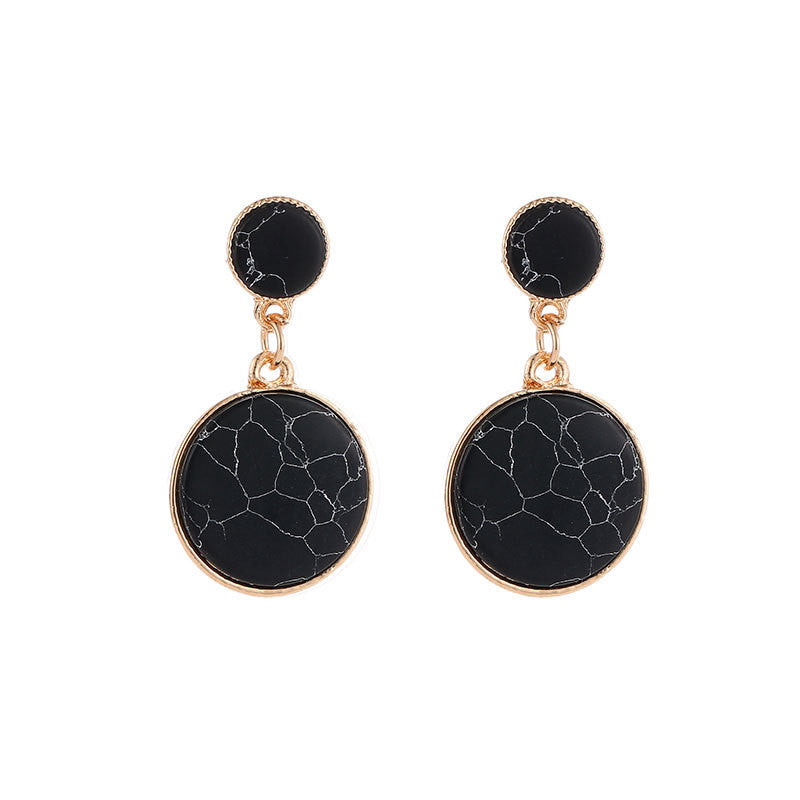 Black And White Cracked Stone Size Round Marble Pattern Earrings