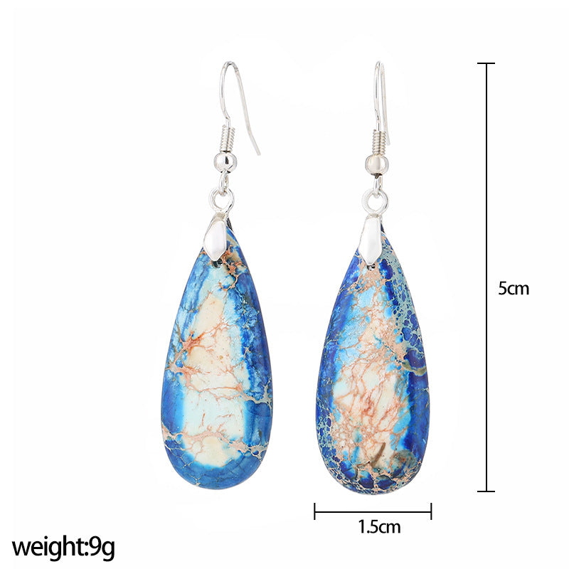 Colorful Imperial Stone Earrings Retro Wind Drop-shaped Natural Stone Temperament Female Earrings