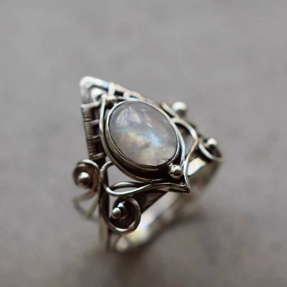 Crystal Rings For Women Boho Antique Indian Moonstone Fine Jewelry Girls