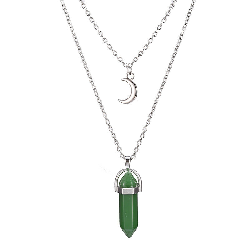 Crystal Moon Hexagonal Column Crescent Turquoise Necklace