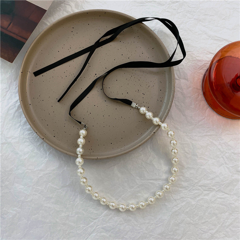 Personalized Pearl Black Bow Tie Necklace