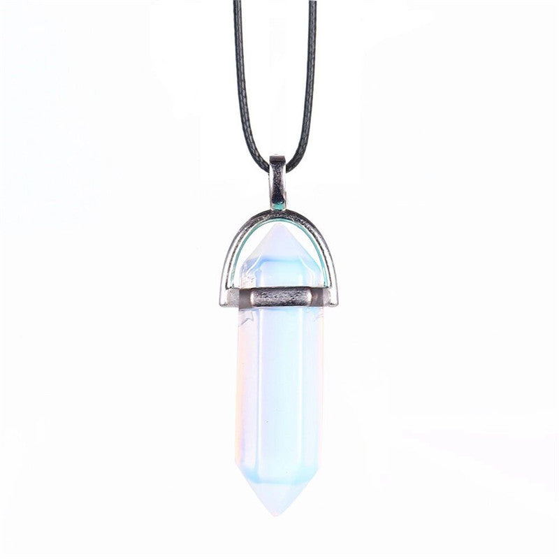 Natural Stone Agate Crystal Hexagonal Pillar Necklace