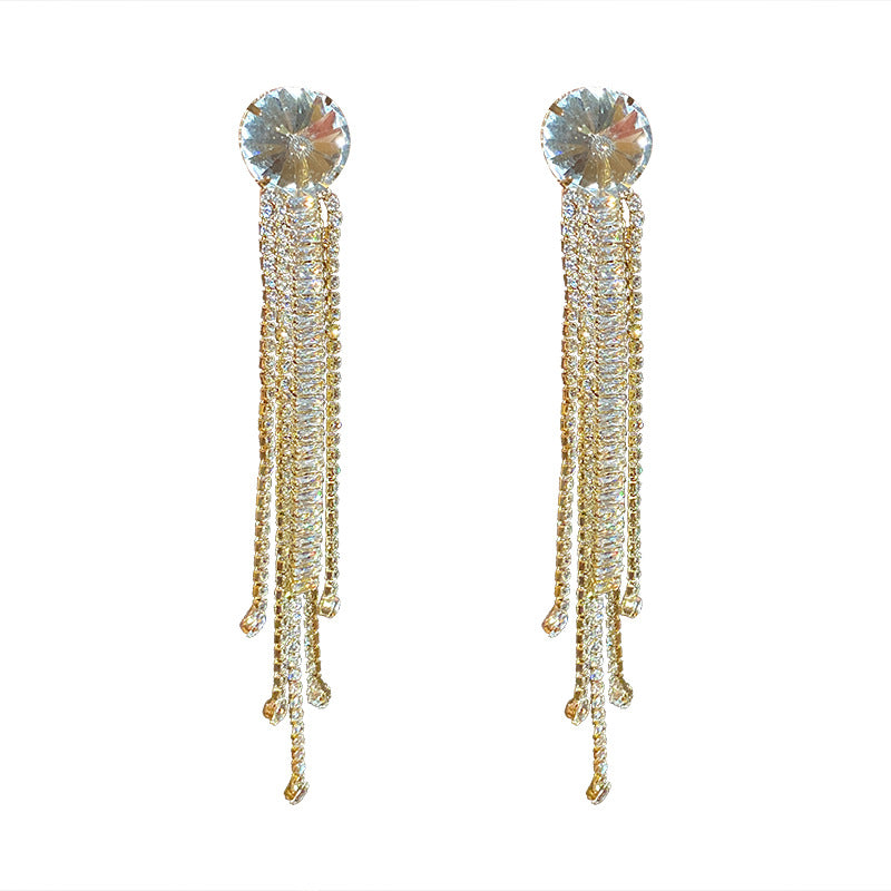 Exaggerated Diamond Zircon Tassel Earrings