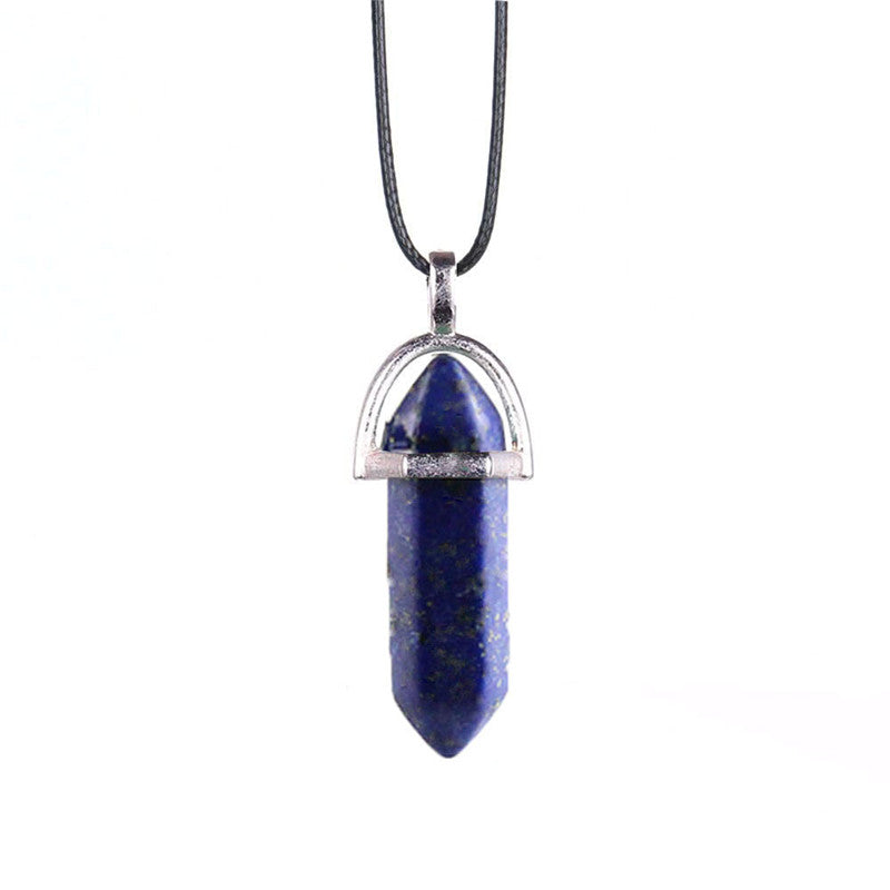 Natural Stone Agate Crystal Hexagonal Pillar Necklace