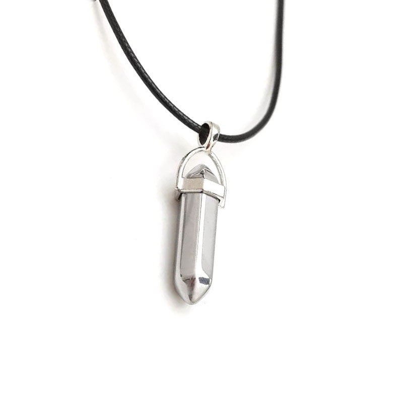 Natural Stone Agate Crystal Hexagonal Pillar Necklace