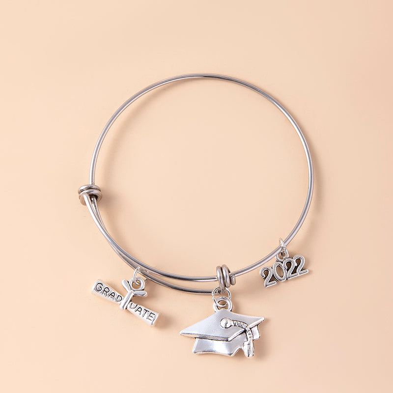 2022 Graduate Cap Charm Bracelet Stainless Steel Adjustable Bangles For Women Graduation Jewelry Accessories