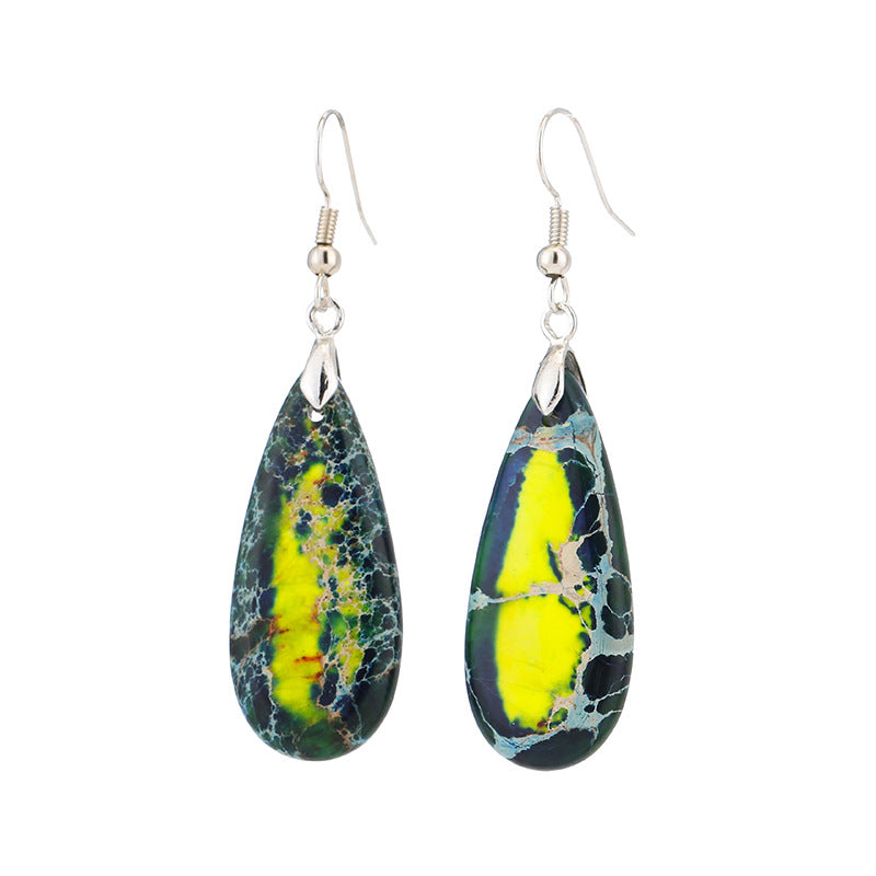 Colorful Imperial Stone Earrings Retro Wind Drop-shaped Natural Stone Temperament Female Earrings