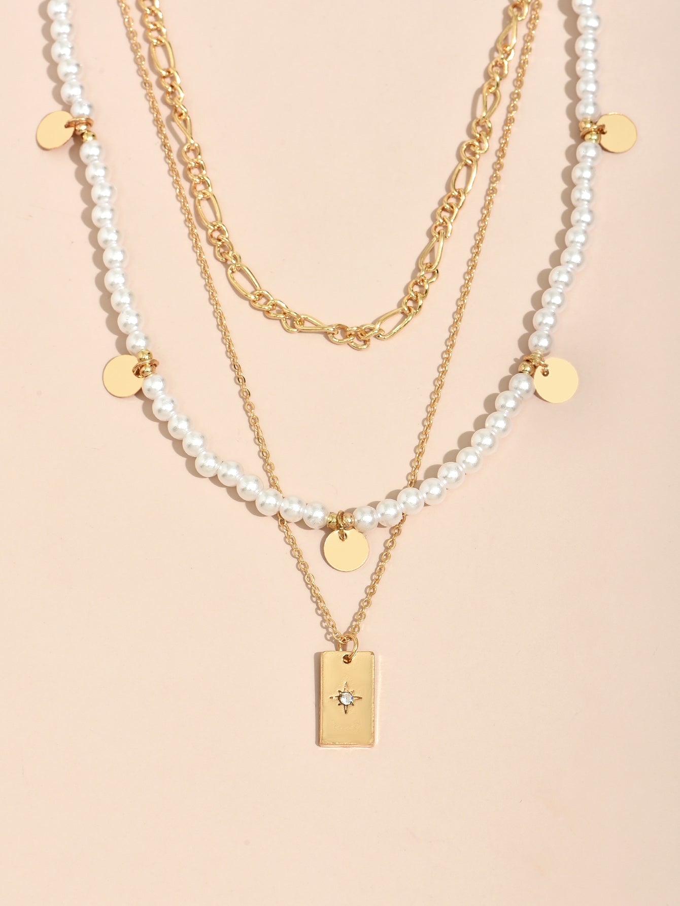 Imitation Pearl Beaded Chain Necklace