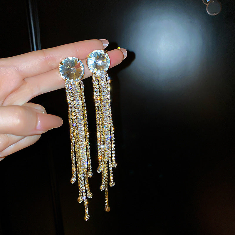 Exaggerated Diamond Zircon Tassel Earrings