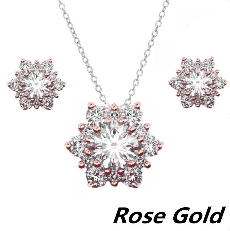 Creative Diamond Snowflake Necklace And Earring Set