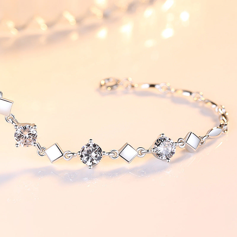 Sterling Silver Bracelet With Diamond Zirconia Stones Ladies