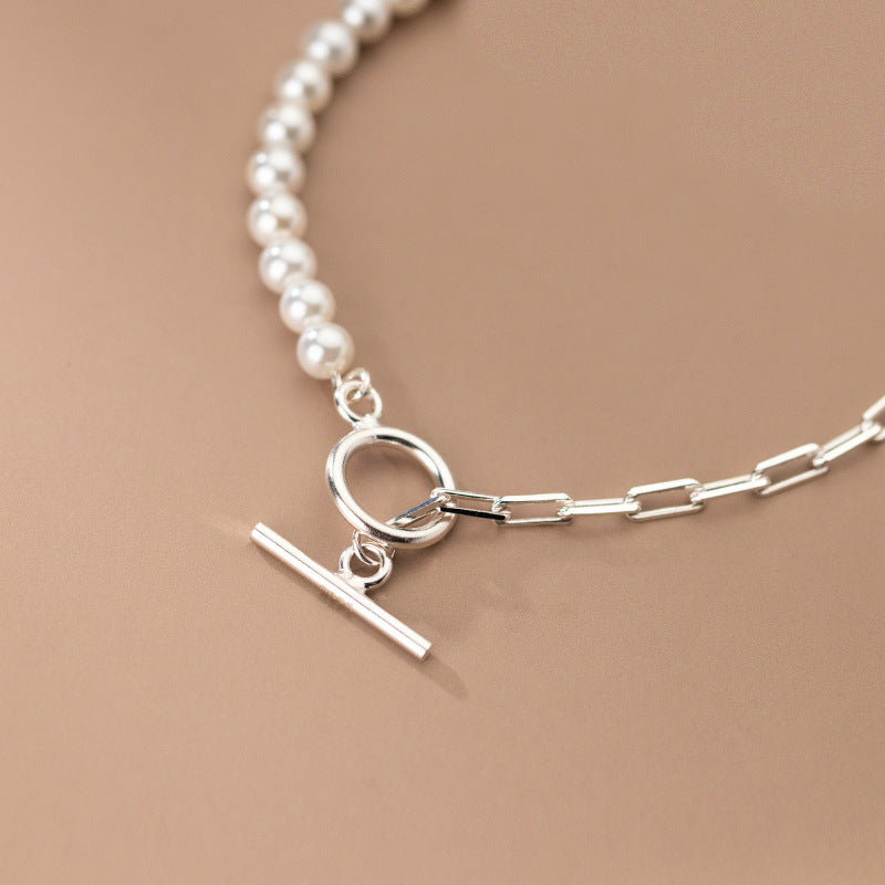 Silver Beads Synthetic Pearl Oval Cutout Bracelet