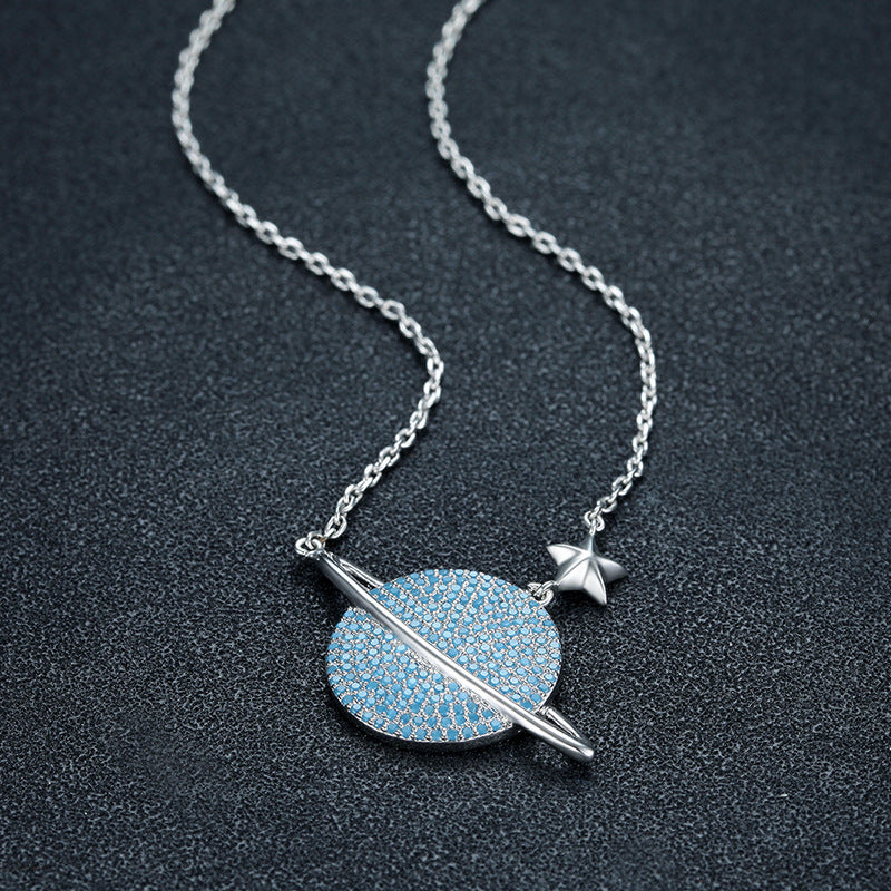 Colorful Full Diamond Fashion Planet Pendant Necklace
