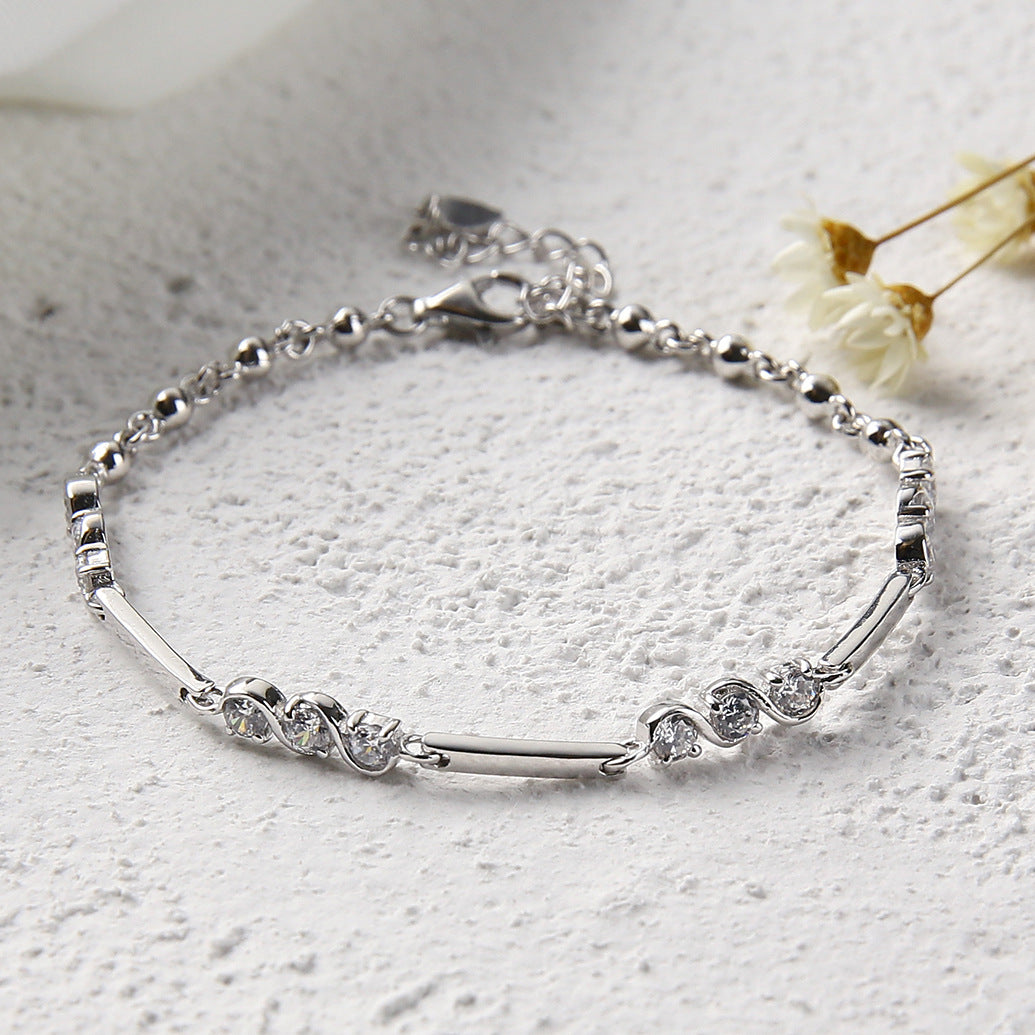 Sterling Silver Diamond Bracelet With Hearts And Arrows