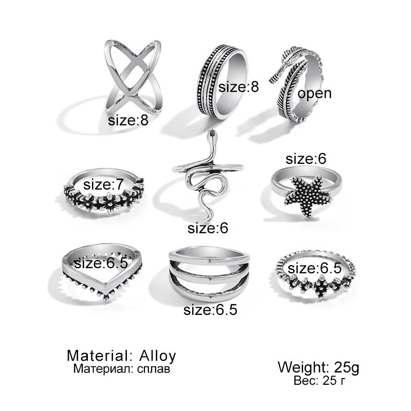 Knuckle Ring Creative Boho Style Hollow Knuckle Ring Set Of 9