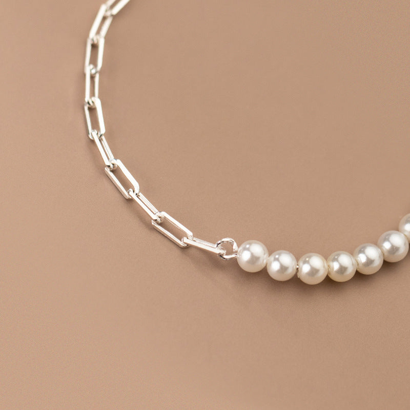 Silver Beads Synthetic Pearl Oval Cutout Bracelet