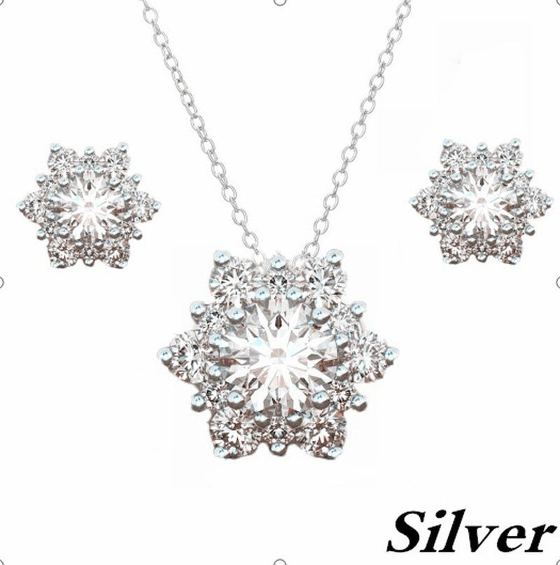 Creative Diamond Snowflake Necklace And Earring Set