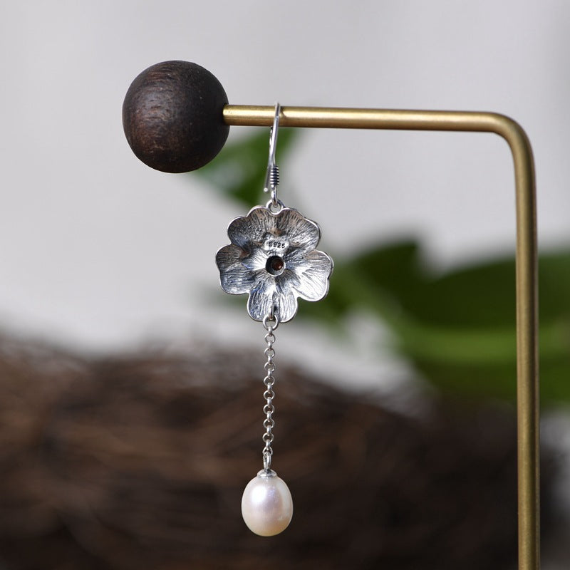 S925 Silver Freshwater Pearl Lucky Flower Earrings