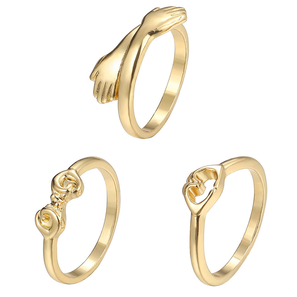 Hug Arm Ring 3-piece Alloy Ring Set