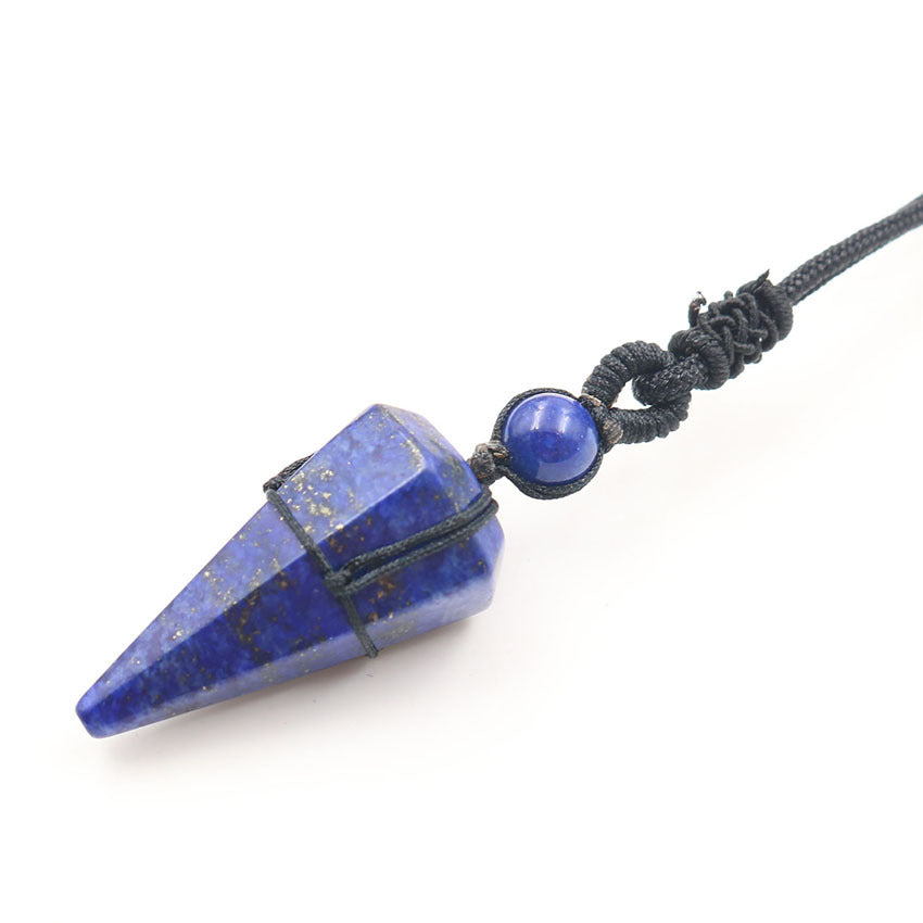 Natural Crystal Hexagonal Cone Braided Pendant Necklace