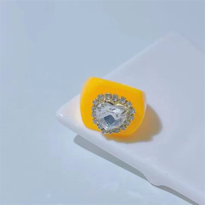 Diamond Heart Peach Heart Resin Ring