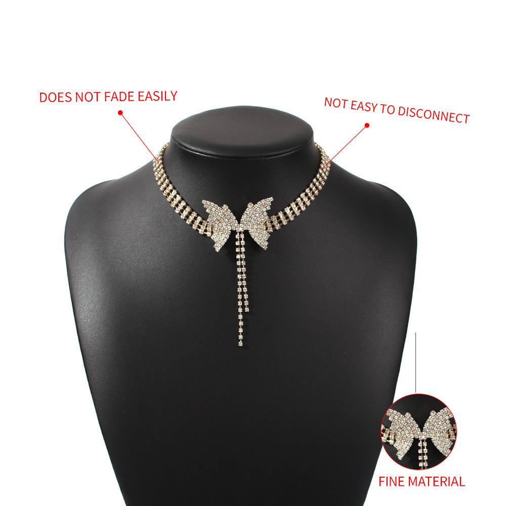 Fairy Temperamental Full Diamond Bow Short Necklace