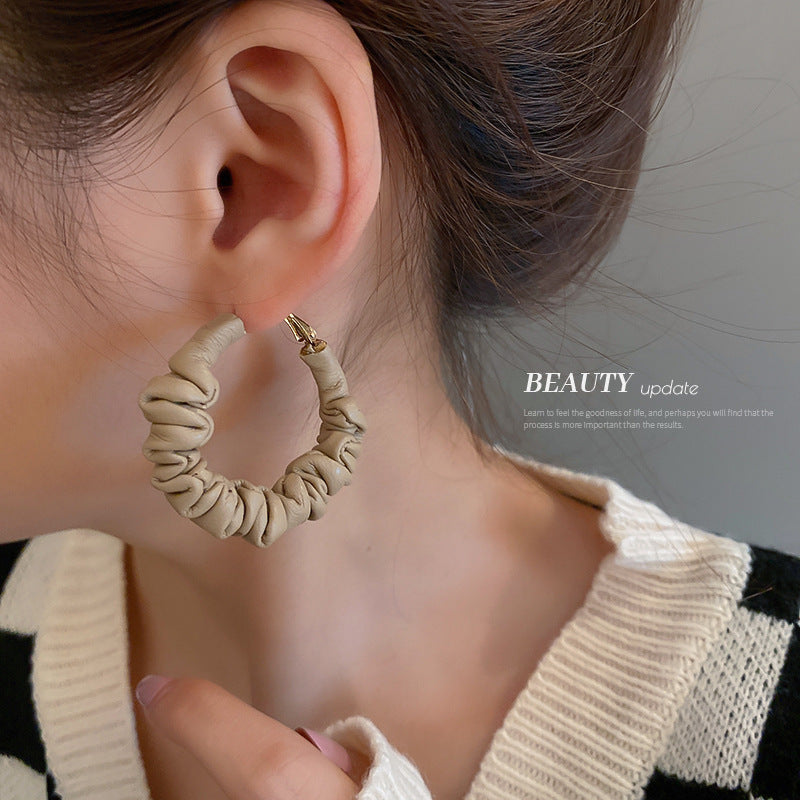 Coffee Color Leather Hoop Earrings