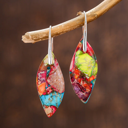 Leaf Shaped Colorful Emperor Stone Earrings