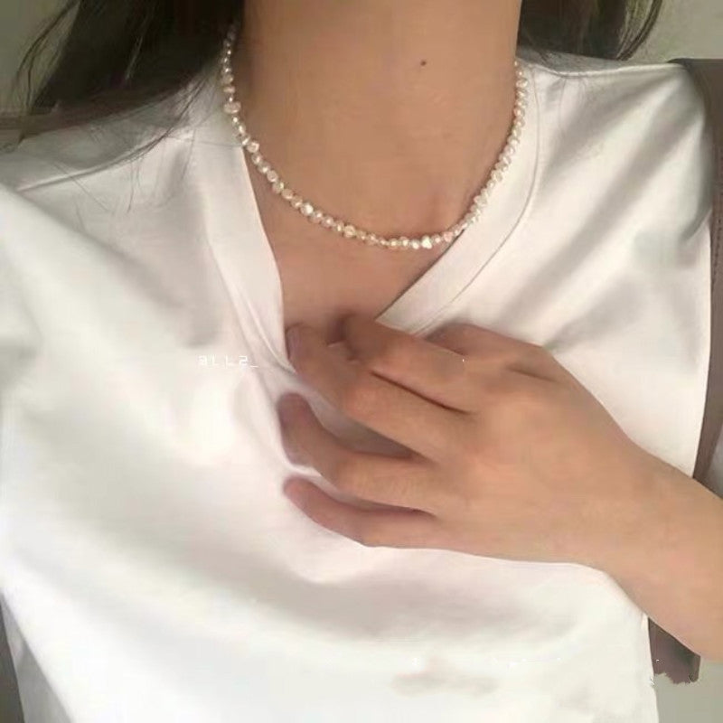 Baroque Shaped Pearl Clavicle Chain Necklace Choker Thin Collar Irregular Pearl Necklace