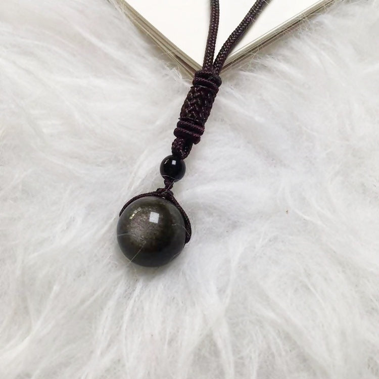 Crystal Natural Obsidian Single Bead Pendant Necklace