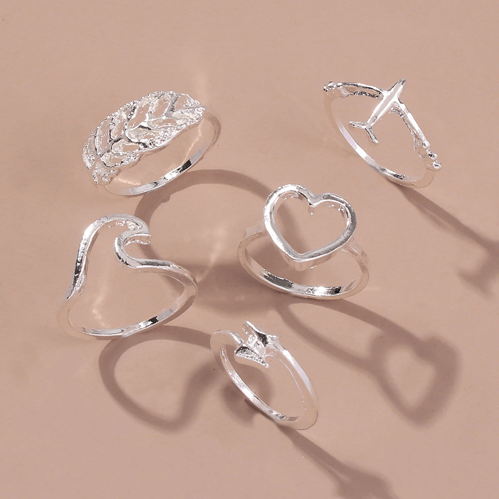 Ring Set Creative Retro Love Leaf Irregular Ring