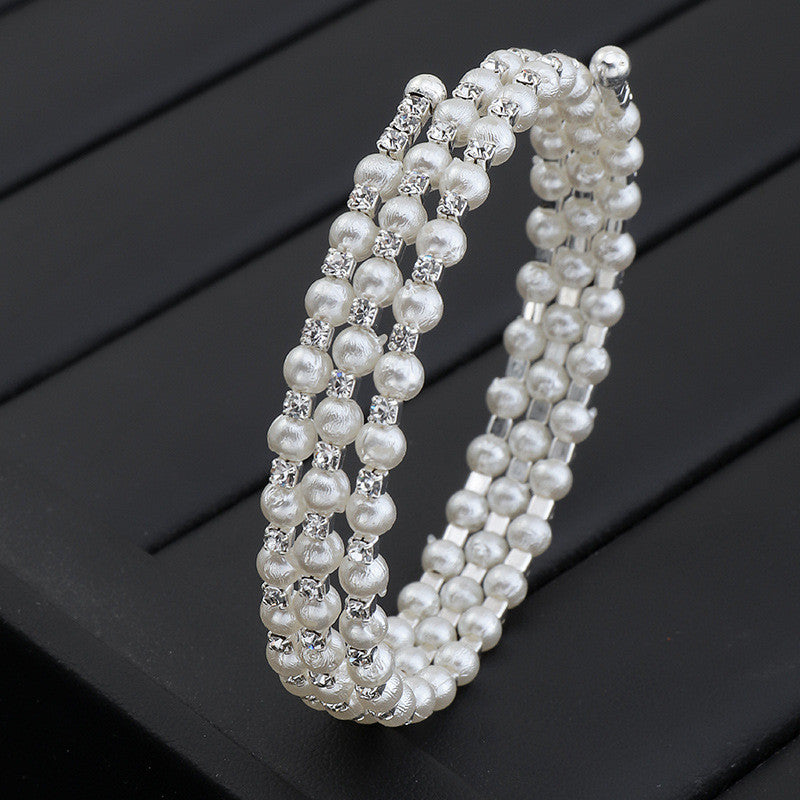 Temperament Rhinestone Pearl Multilayer Bracelet Winding Bracelet