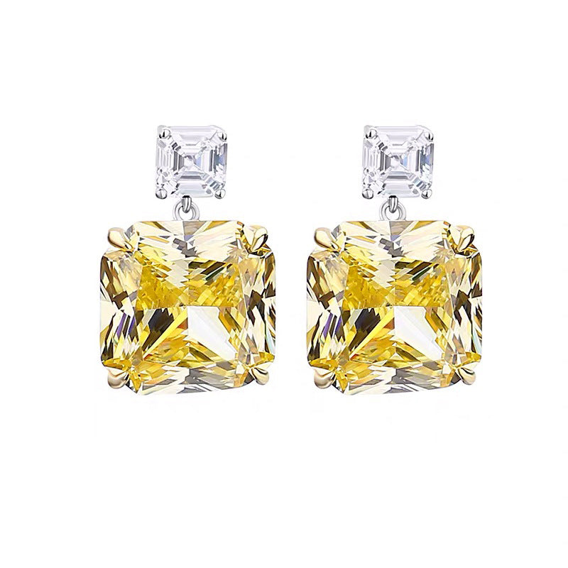 Imported High Carbon Diamond Yellow Diamond Earrings S925 Sterling