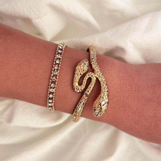 Snake-shaped Bracelet, Diamond-set Chain Bracelet Set Of 2