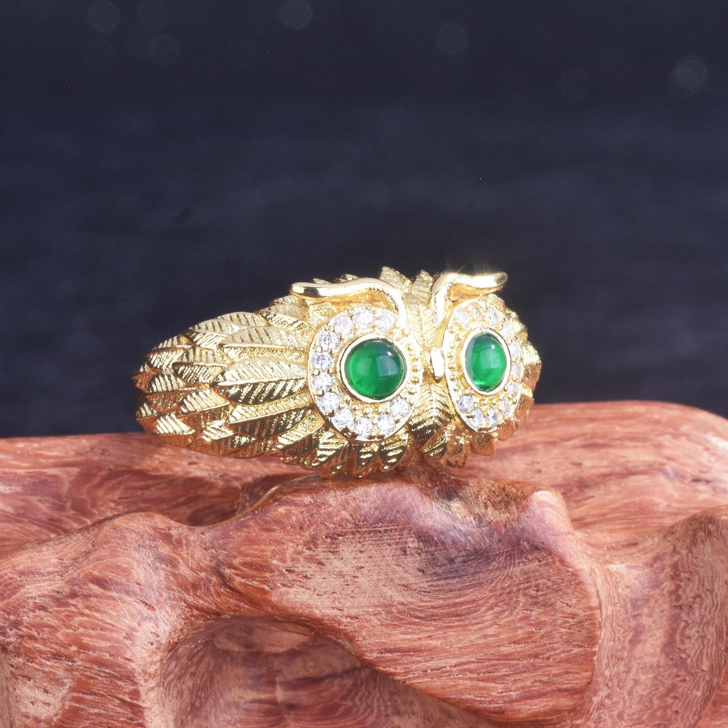 Haute Couture Owl Ring Natural Chalcedony