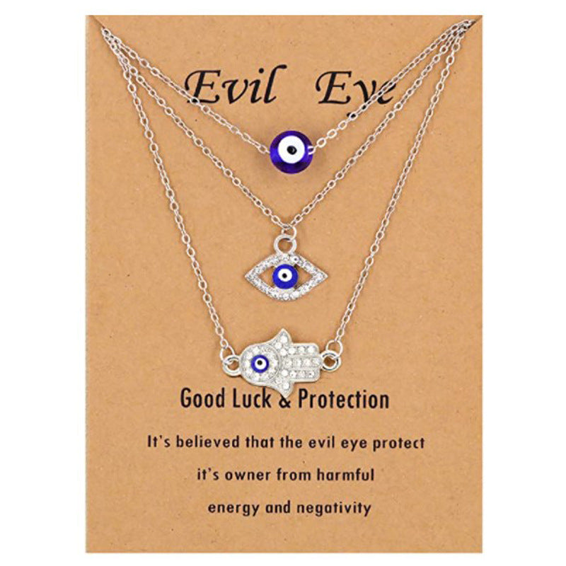 Alloy Palm Blue Eyes Diamond Jewelry Necklace