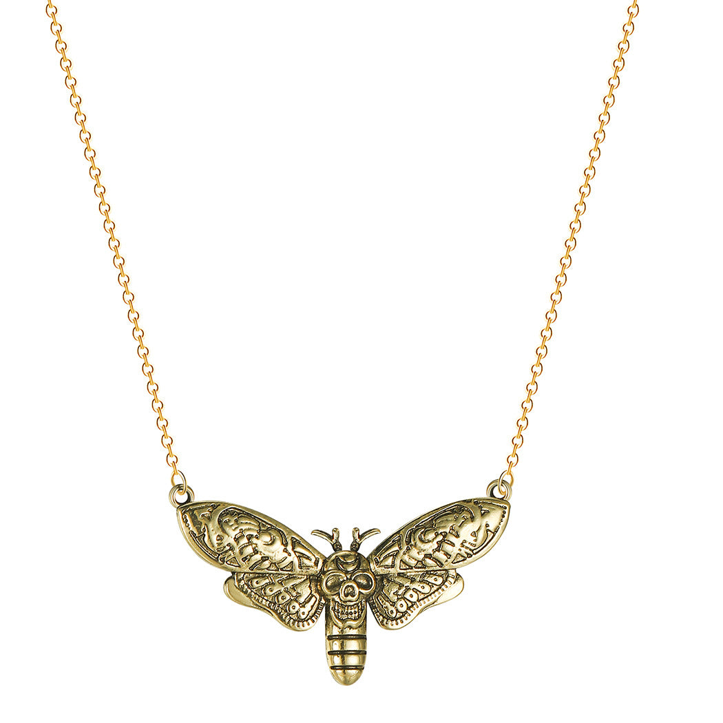 Alloy Gothic Moon Moth Skull Pendant Necklace