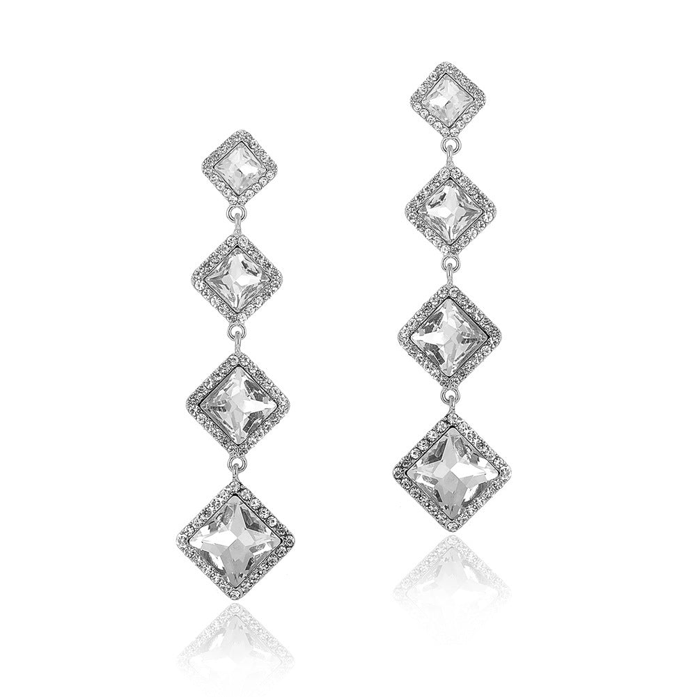 Long Crystal Earrings Diamond Bridal Wedding Long Earrings