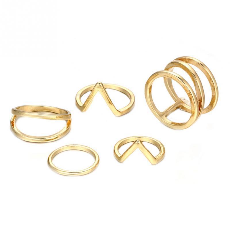 Punk Gold Geometric Alloy Ring Set